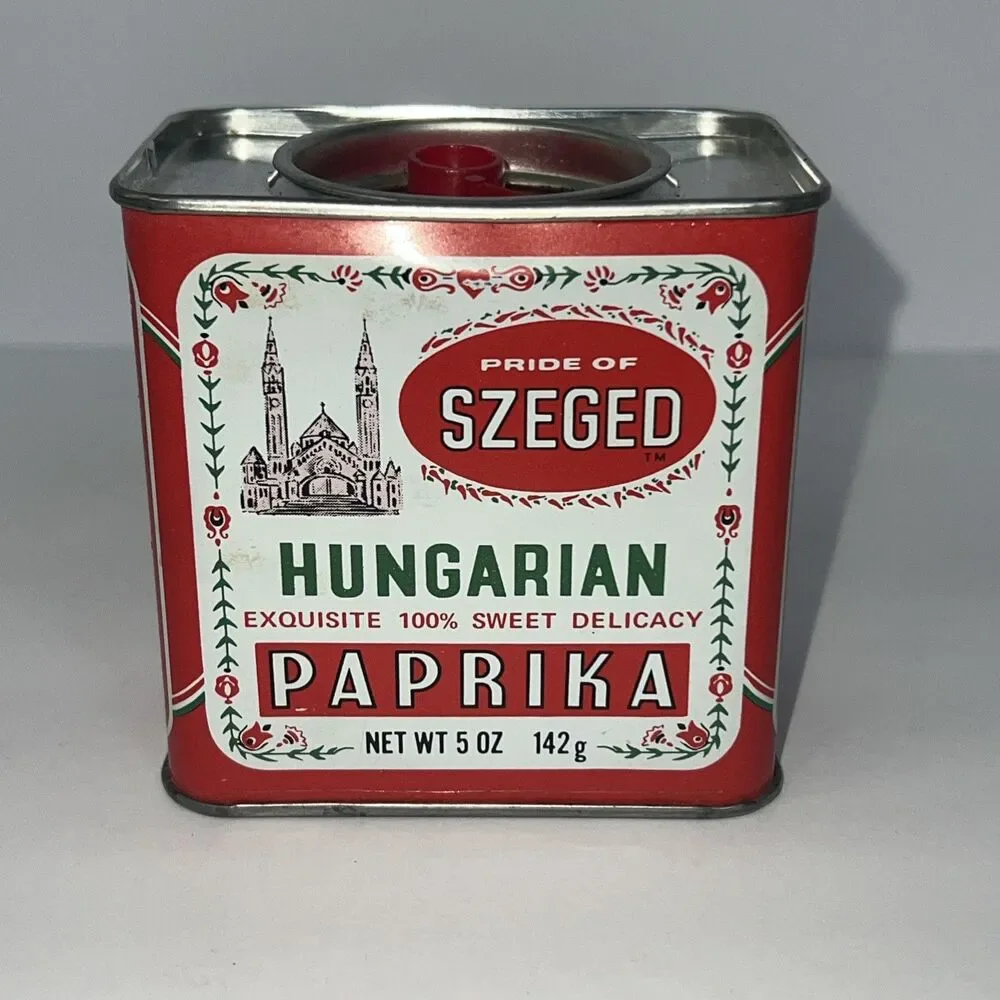 Vintage SZEGED Hungarian Paprika 5 oz. Empty Tin Imported by SPICECO